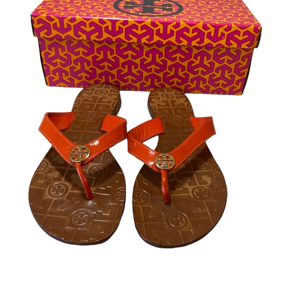 Tory Burch Thora Patent Leather Thong Flip Flops - Picture 2 of 4